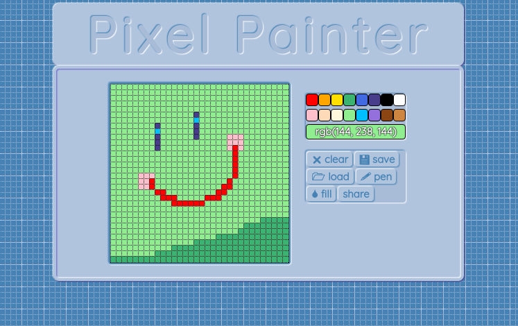 Screenshot of Pixel Painter with a simple smiley face drawn in the program